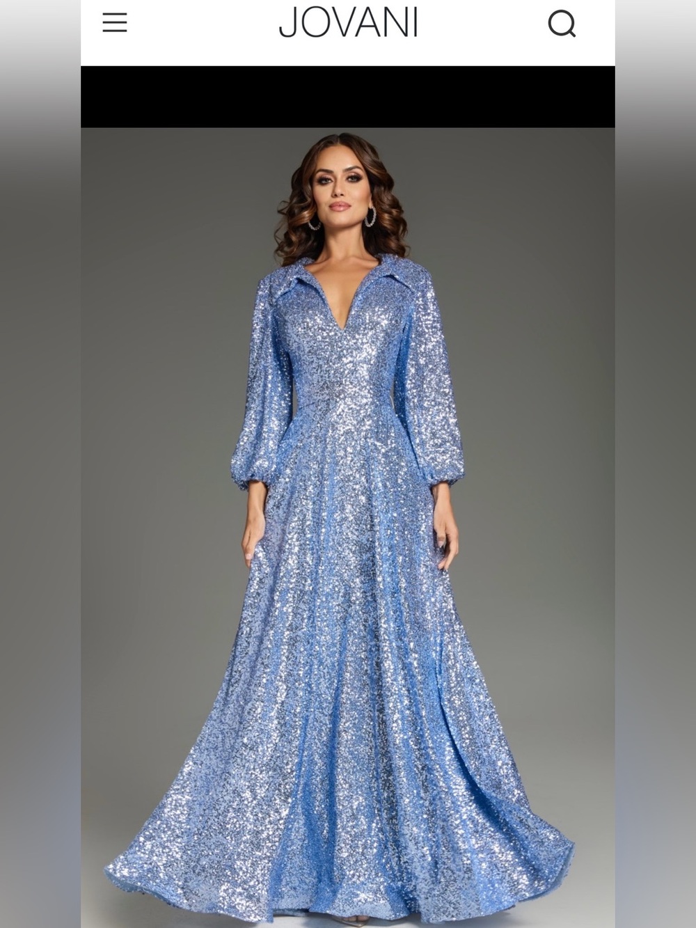 NWT Jovani 25950 Blue Sequin A-Line Evening Gown Long Sleeve Size 4